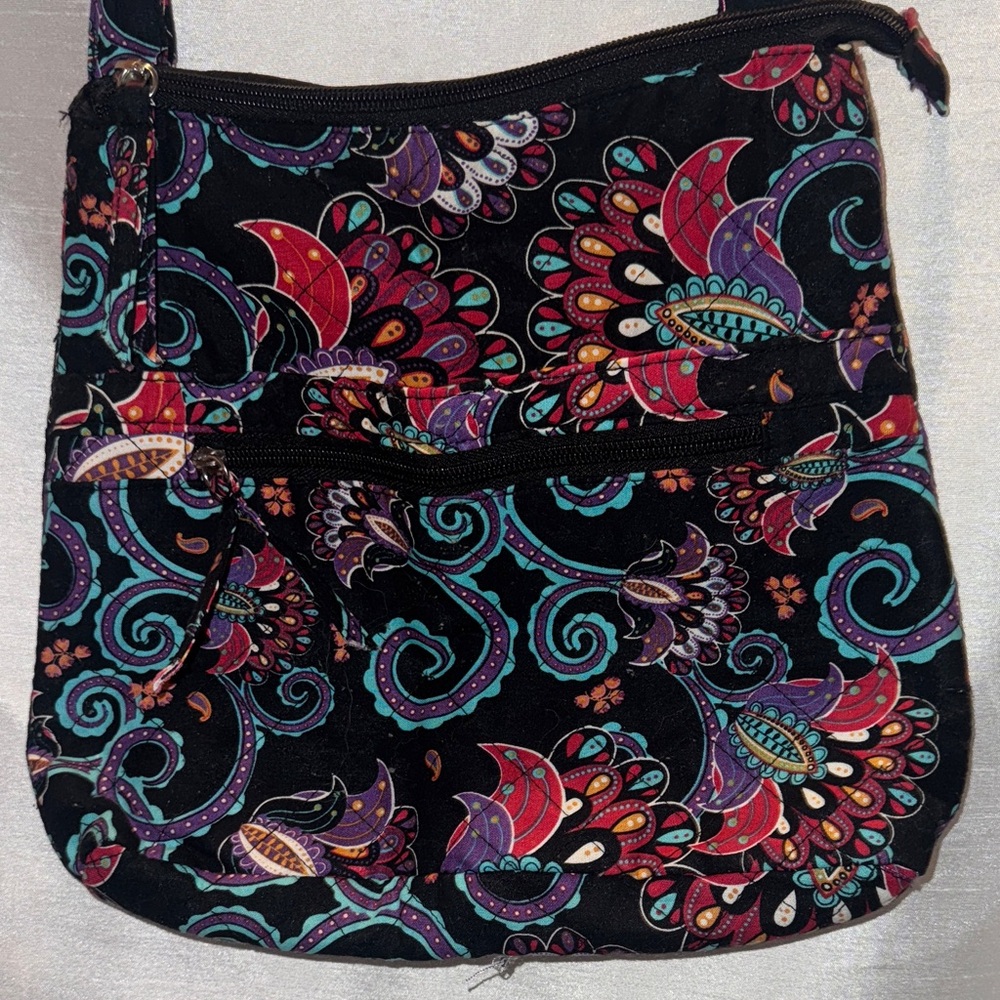Elegant Black and Purple Floral Crossbody Bag bohemian Crossbody bag